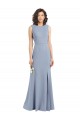 Bleu fumée Fourreau Col Bateau Col Haut Crêpe Stretch Longue Robes demoiselle d'honneur Grossiste