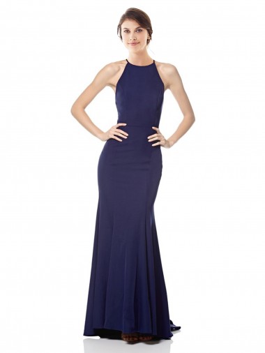 Bleu marine Sirène Licou Col Haut Crêpe Stretch Longue Formelles Robes demoiselle d'honneur / Robes de soirée / Robes de bal Grossiste