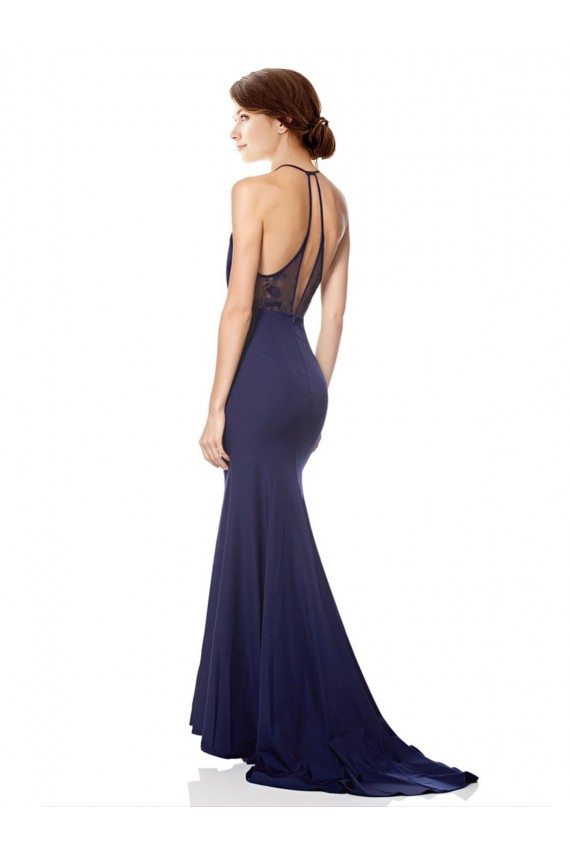 Bleu marine Sirène Licou Col Haut Crêpe Stretch Longue Formelles Robes demoiselle d'honneur / Robes de soirée / Robes de bal Grossiste