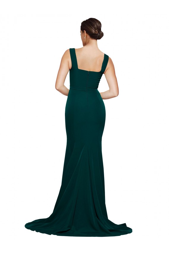 Fourreau Col Carré Balayage train Crêpe Stretch Longue Robes demoiselle d'honneur / Robes de bal Grossiste