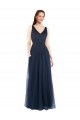 Bleu marine foncé Fourreau Col V Tulle Longue Robes demoiselle d'honneur Grossiste