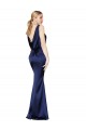 Bleu marine foncé Fourreau Licou Col Haut Satiné Stretch Longue Formelles Robes demoiselle d'honneur / Robes de soirée / Robes de bal Grossiste
