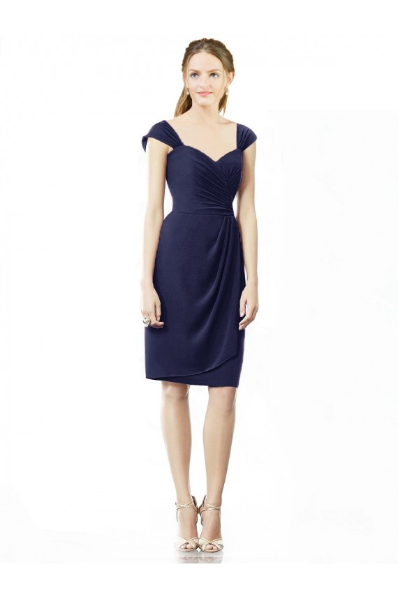 Bleu marine foncé Fourreau Mousseline Courte Robes demoiselle d'honneur Grossiste