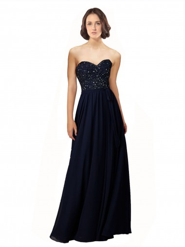 Bleu marine foncé Fourreau Mousseline Longue Robes demoiselle d'honneur Grossiste