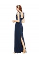 Bleu marine foncé Fourreau Scoop Crêpe Stretch Longue Formelles Robes demoiselle d'honneur / Robes de soirée / Robes de bal Grossiste