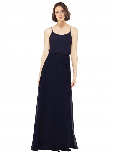 Bleu marine foncé Fourreau Scoop Mousseline Longue Robes demoiselle d'honneur Grossiste