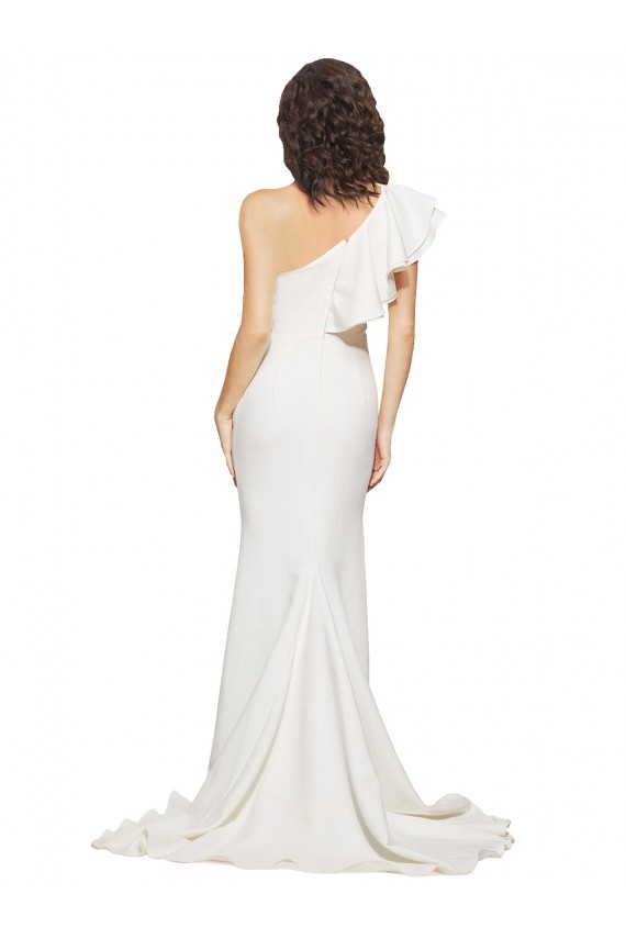 Ivoire Fourreau Balayage train Crêpe Stretch Longue Robes demoiselle d'honneur / Robes de bal Grossiste