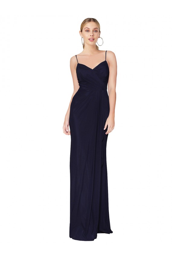 Bleu marine foncé Sirène Bretelles spaghetti Mousseline Longue Formelles Robes demoiselle d'honneur / Robes de soirée / Robes de bal Grossiste