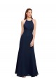 Bleu marine foncé Sirène Licou Col Haut Mousseline Longue Robes demoiselle d'honneur / Robes de bal Grossiste