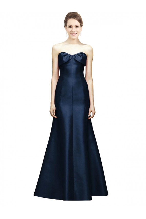Bleu marine foncé Sirène Sans bretelle Satiné Longue Robes demoiselle d'honneur Grossiste