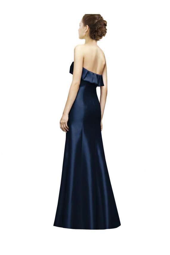 Bleu marine foncé Sirène Sans bretelle Satiné Longue Robes demoiselle d'honneur Grossiste