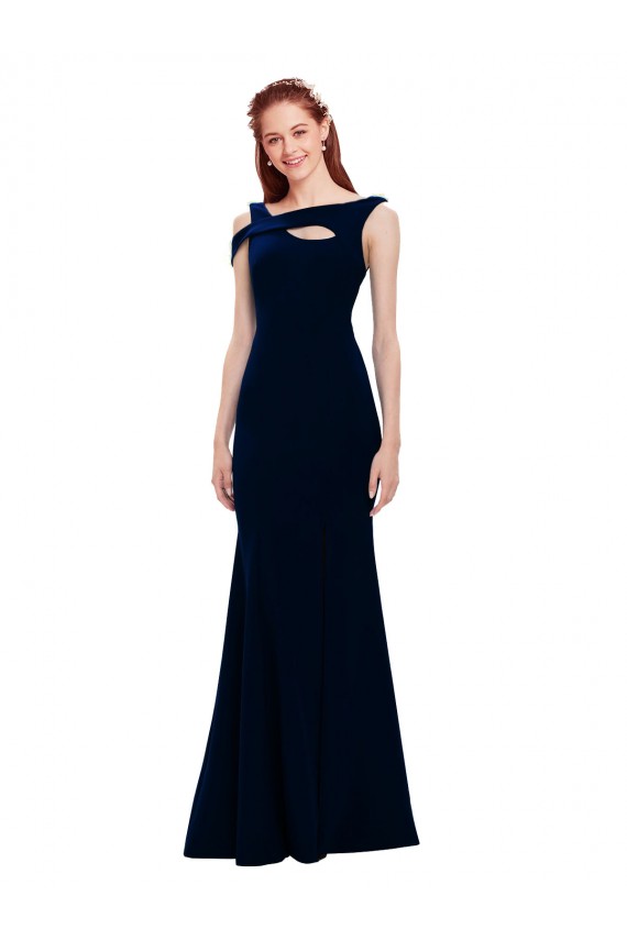 Bleu marine foncé Sirène Épaule Dénudée Crêpe Stretch Longue Formelles Robes demoiselle d'honneur / Robes de soirée / Robes de bal Grossiste