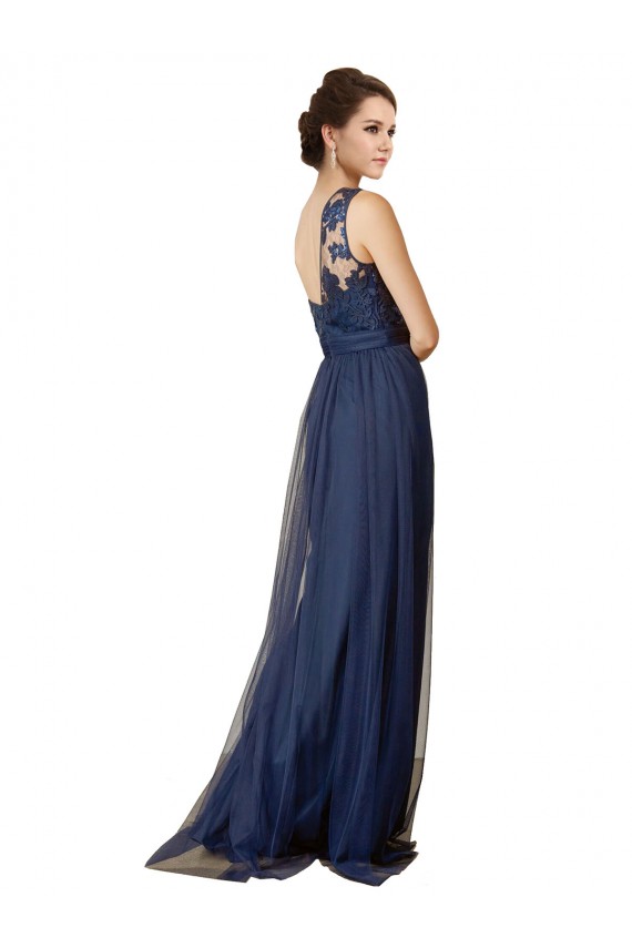 Bleu marine foncé Trapèze Balayage train Tulle Longue Robes demoiselle d'honneur Grossiste