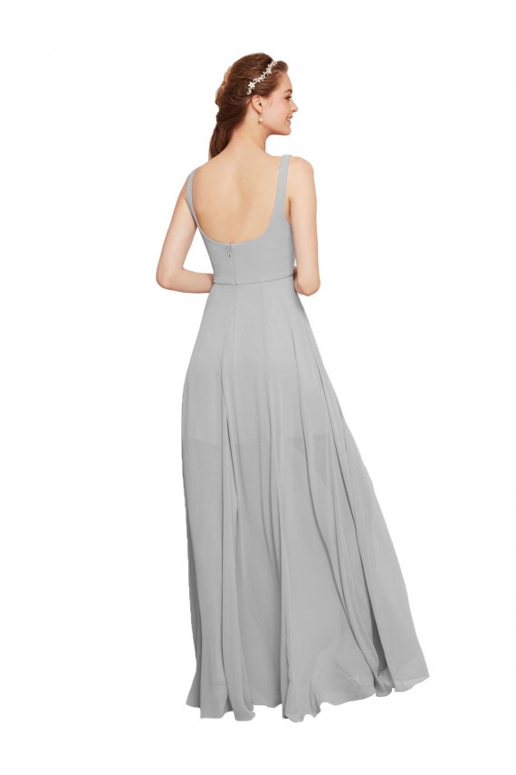 Bleu marine foncé Trapèze Bretelles spaghetti Col Carré Mousseline Longue Robes demoiselle d'honneur Grossiste