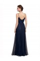 Bleu marine foncé Trapèze Bretelles spaghetti Tulle Dentelle Longue Robes demoiselle d'honneur Grossiste
