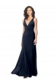Bleu marine foncé Trapèze Col V Crêpe Stretch Longue Formelles Robes demoiselle d'honneur / Robes de soirée / Robes de bal Grossiste
