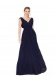 Bleu marine foncé Trapèze Col V Mousseline Longue Formelles Robes demoiselle d'honneur / Robes de soirée / Robes de bal Grossiste