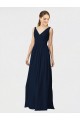 Bleu marine foncé Trapèze Col V Mousseline Longue Robes demoiselle d'honneur Grossiste