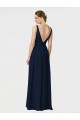 Bleu marine foncé Trapèze Col V Mousseline Longue Robes demoiselle d'honneur Grossiste