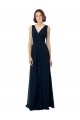 Bleu marine foncé Trapèze Col V Mousseline Longue Robes demoiselle d'honneur Grossiste