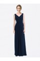 Bleu marine foncé Trapèze Col V Mousseline Longue Robes demoiselle d'honneur Grossiste