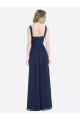 Bleu marine foncé Trapèze Col V Mousseline Longue Robes demoiselle d'honneur Grossiste