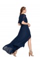Bleu marine foncé Trapèze Col V Mousseline Longue Robes demoiselle d'honneur Grossiste