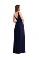 Bleu marine foncé Trapèze Col V Mousseline Longue Robes demoiselle d'honneur Grossiste