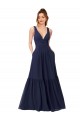 Bleu marine foncé Trapèze Col V Mousseline Longue Robes demoiselle d'honneur Grossiste