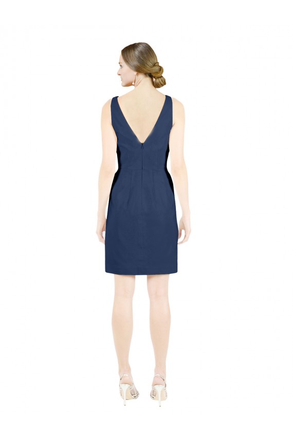 Bleu marine foncé Trapèze Col V Satiné Courte Robes demoiselle d'honneur / Robes de cocktail Grossiste