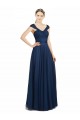 Bleu marine foncé Trapèze Col V Tulle Longue Robes demoiselle d'honneur Grossiste