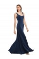 Bleu marine foncé Trapèze Col rond Crêpe Stretch Longue Formelles Robes demoiselle d'honneur / Robes de soirée / Robes de bal Grossiste
