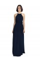 Bleu marine foncé Trapèze Licou Col Haut Mousseline Longue Robes demoiselle d'honneur Grossiste
