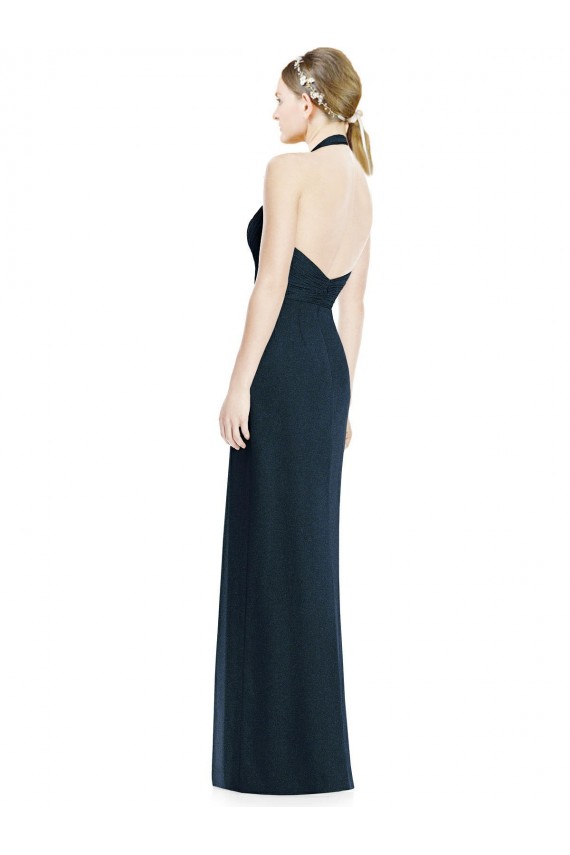 Bleu marine foncé Trapèze Licou Col V Mousseline Longue Robes demoiselle d'honneur Grossiste