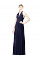 Bleu marine foncé Trapèze Licou Col V Mousseline Longue Robes demoiselle d'honneur Grossiste