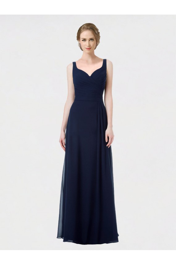 Bleu marine foncé Trapèze Mousseline Longue Robes demoiselle d'honneur Grossiste