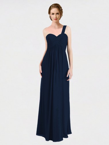 Bleu marine foncé Trapèze Mousseline Longue Robes demoiselle d'honneur Grossiste
