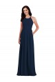 Bleu marine foncé Trompette Licou Crêpe Stretch Longue Robes demoiselle d'honneur Grossiste