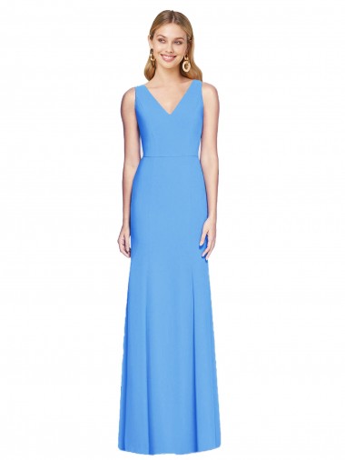 Bleu paon Trompette Col V Crêpe Stretch Longue Robes demoiselle d'honneur / Robes de bal Grossiste