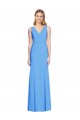 Bleu paon Trompette Col V Crêpe Stretch Longue Robes demoiselle d'honneur / Robes de bal Grossiste