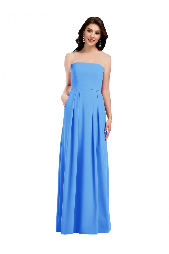 Bleu paon Trompette Sans bretelle Crêpe Stretch Longue Robes demoiselle d'honneur / Robes de bal Grossiste