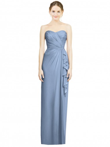 Bleu poussiéreux Fourreau Sans bretelle Mousseline Longue Robes demoiselle d'honneur Grossiste