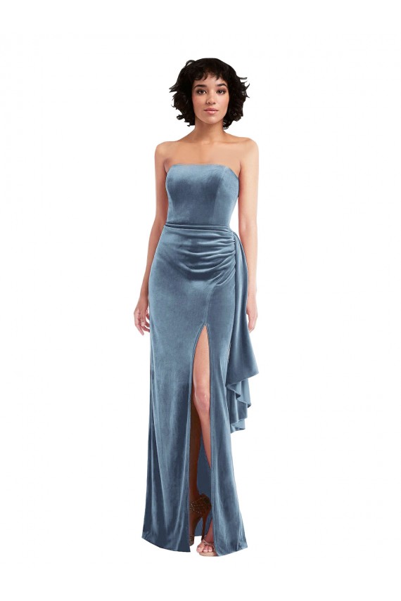 Bleu poussiéreux Fourreau Sans bretelle Velours Stretch Longue Formelles Robes demoiselle d'honneur / Robes de soirée / Robes de bal Grossiste