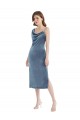 Bleu poussiéreux Fourreau Velours Stretch Longue Robes demoiselle d'honneur / Robes de bal Grossiste