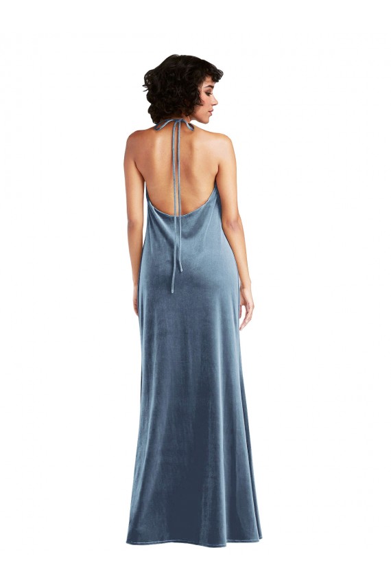Bleu poussiéreux Fourreau Velours Stretch Longue Robes demoiselle d'honneur / Robes de bal Grossiste