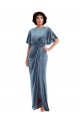 Bleu poussiéreux Fourreau Velours Stretch Longue Robes demoiselle d'honneur / Robes de bal Grossiste