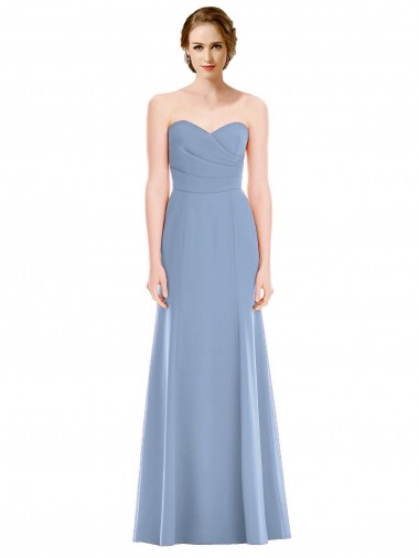 Bleu poussiéreux Sirène Sans bretelle Mousseline Longue Robes demoiselle d'honneur Grossiste