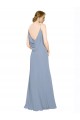 Bleu poussiéreux Trapèze Bretelles spaghetti Mousseline Longue Robes demoiselle d'honneur Grossiste