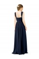 Bleu poussiéreux Trapèze Col Carré Mousseline Longue Robes demoiselle d'honneur Grossiste