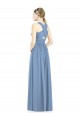 Bleu poussiéreux Trapèze Col V Mousseline Longue Robes demoiselle d'honneur Grossiste
